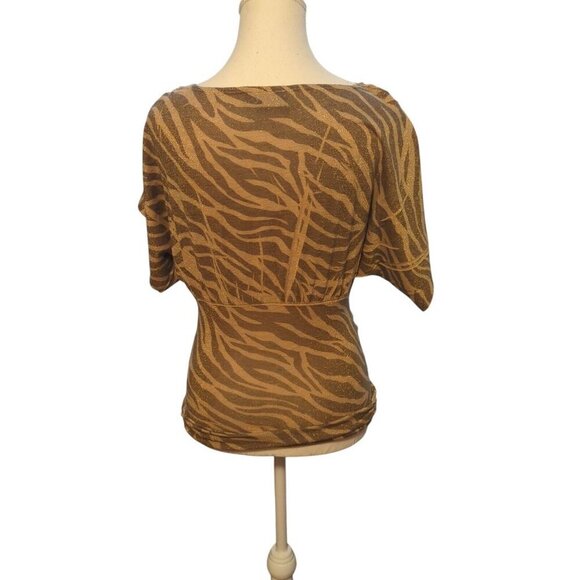 Gold Sparkle Animal Print Women's Size Medium Rush Side Balloon Sleeve Blouse - Picture 3 of 10